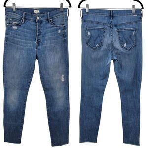 Mother The Stunner Ankle Fray Graffiti Girl Jeans 29 Medium Wash